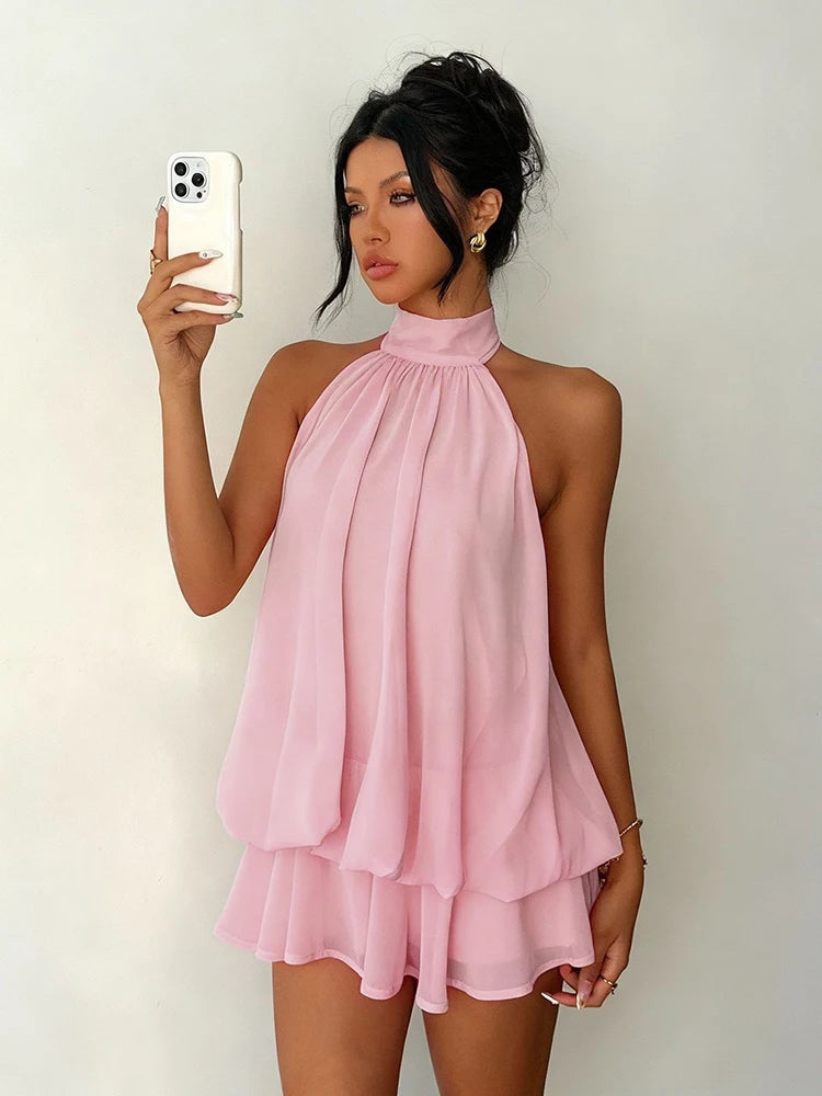 Lace Trim Halter Mini Dress — Shark & Needle