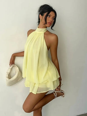 Lace Trim Halter Mini Dress — Shark & Needle