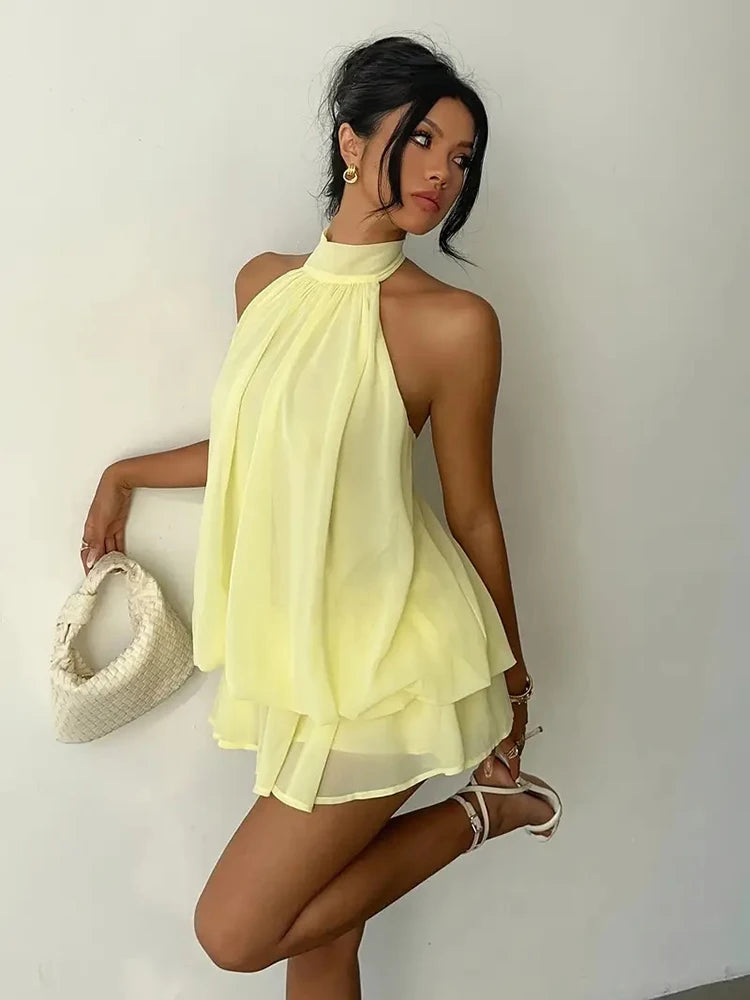 Lace Trim Halter Mini Dress — Shark & Needle